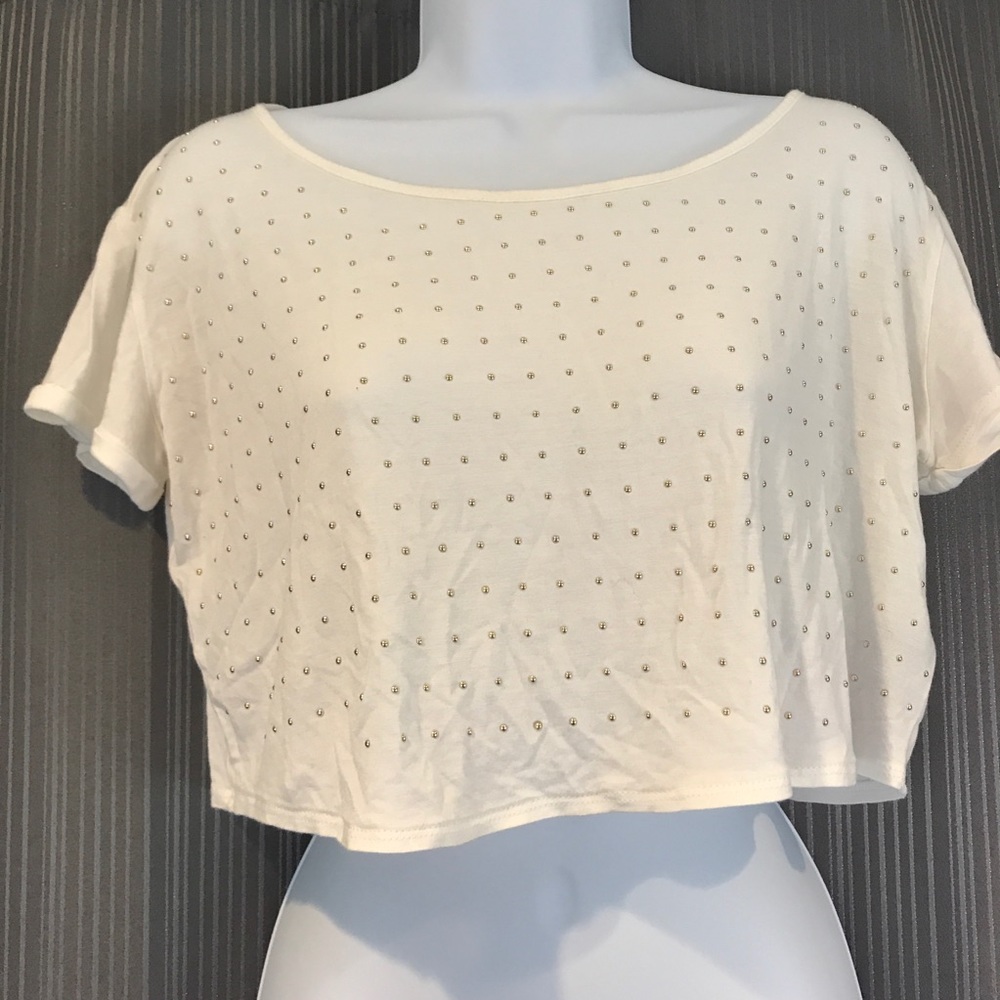 ⭐️Forever 21 gold studded white T-shirt crop top
